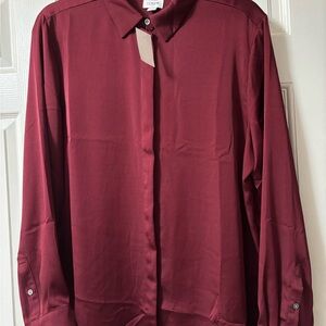 J. Crew Factory Women’s Burgundy silky look Button Down shirt/blouse.